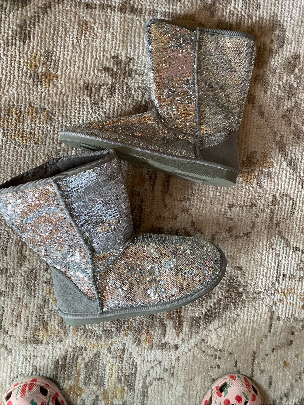 Sparkle Sequin Grey Short Winter Boots